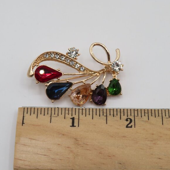 Multi Color Rhinestone Gold Tone Brooch - Picture 6 of 6